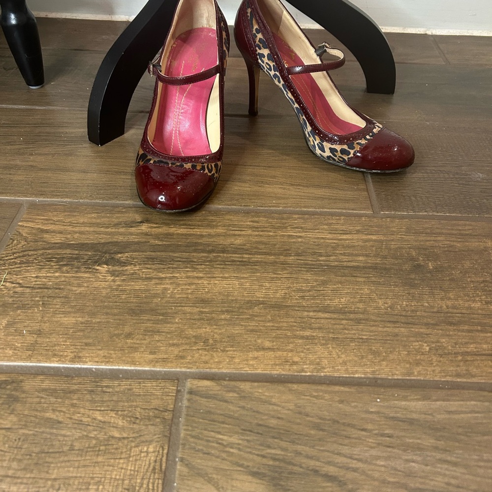Kate Spade New York Red Patent Leather and Animal Print Heels - EUC